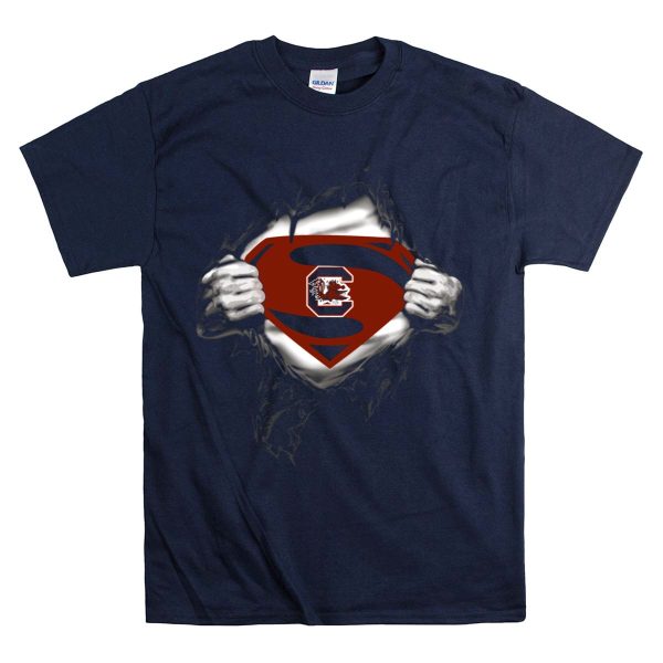 Gamecocks Super Man Logo Torn Chest T Shirt 1 Navy