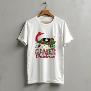 Gamer Christmas Santa Hat Game Controller Holiday Lights T-Shirt