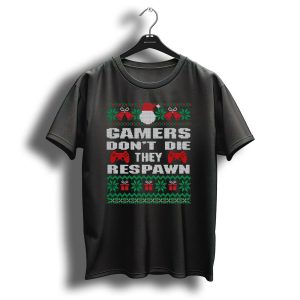 Gamers Dont Die They Respawn Christmas Controller Santa Hat Snowflakes T Shirt