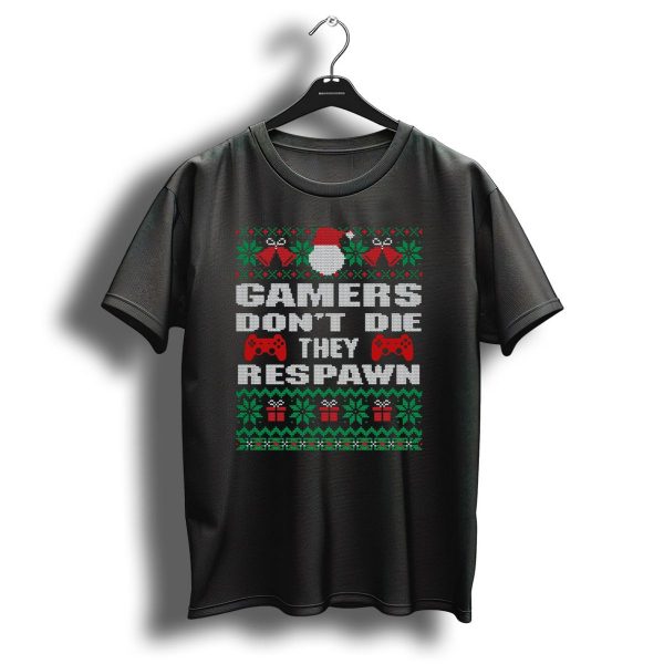 Gamers Dont Die They Respawn Christmas Controller Santa Hat Snowflakes T Shirt 1 t shirt 1