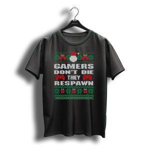 Gamers Don'T Die They Respawn Christmas Controller Santa Hat Snowflakes T-Shirt