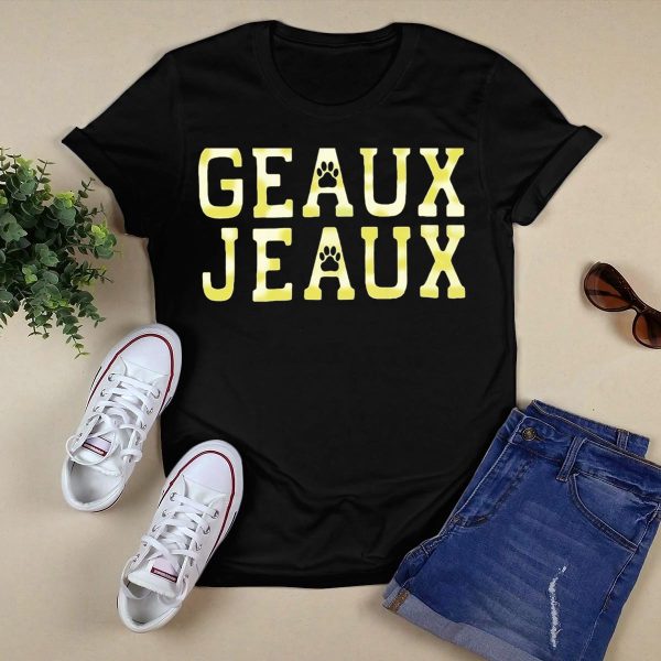 Geaux Jeaux Joe Burrow LSU Football Paw Prints T Shirt Black 1