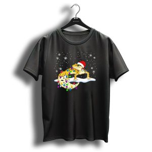 Gecko Christmas Santa Hat Lights Snowflakes T Shirt