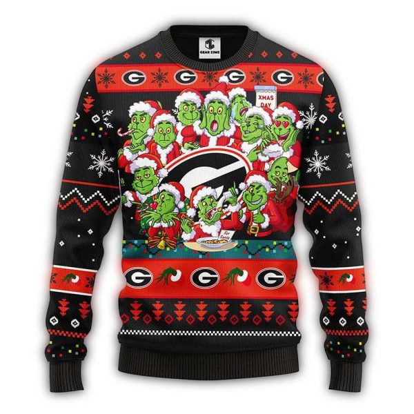 Georgia Bulldogs 12 Grinch Xmas Day Ugly Christmas Sweater 1