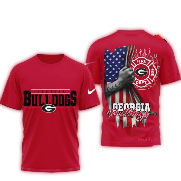Georgia Bulldogs 2025 NCAA Firefighter American Flag 3D Shirt 1
