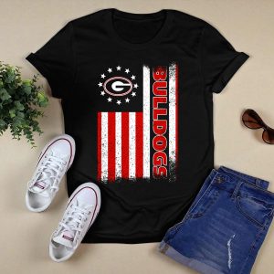 Georgia Bulldogs American Flag Design With G Logo And Vertical Bulldogs T Shirt