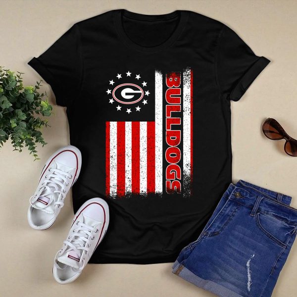 Georgia Bulldogs American Flag Design With G Logo And Vertical Bulldogs T Shirt 1