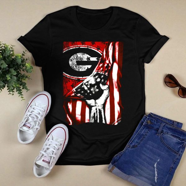Georgia Bulldogs American Flag Hand T Shirt 1