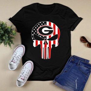 Georgia Bulldogs American Flag Skull T Shirt