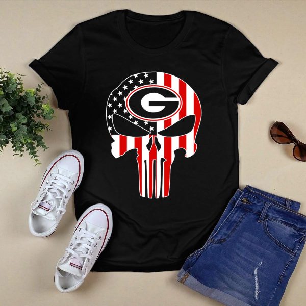 Georgia Bulldogs American Flag Skull T Shirt 1
