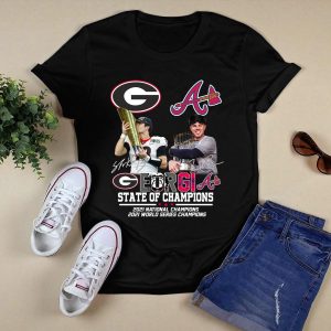 Georgia Bulldogs And Atlanta Braves Jt Daniels And Freeman State Of Champions Shirt