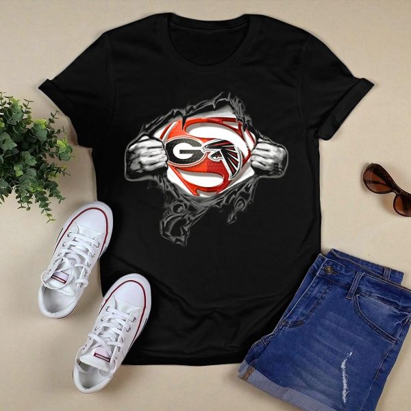 Georgia Bulldogs Atlanta Falcons Superman Logo Fusion T Shirt 1