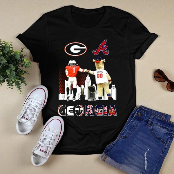 Georgia Bulldogs Braves Blooper Mascots Skyline T Shirt 1