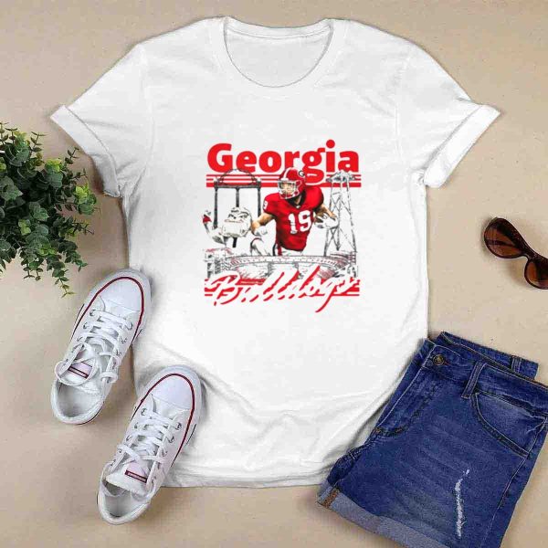Georgia Bulldogs Brock Bowers Sanford Stadium Collegiate Landmarks T Shirt 0