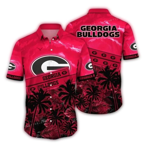 Georgia Bulldogs Floral Leafs Flower Sunset Pattern Hawaiian Shirt 1