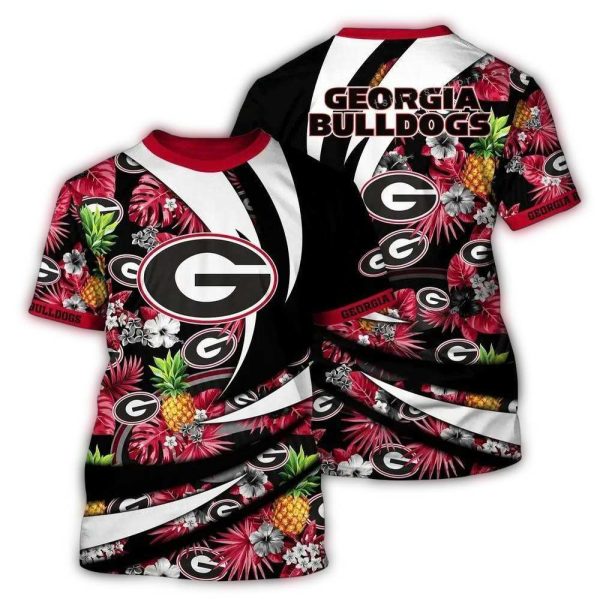 Georgia Bulldogs Floral Leafs Flower and Pineapple Pattern AOP T Shirt 1