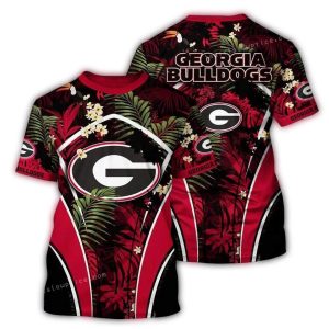Georgia Bulldogs Floral Leafs Pattern Uniform All-Over Print T-Shirt