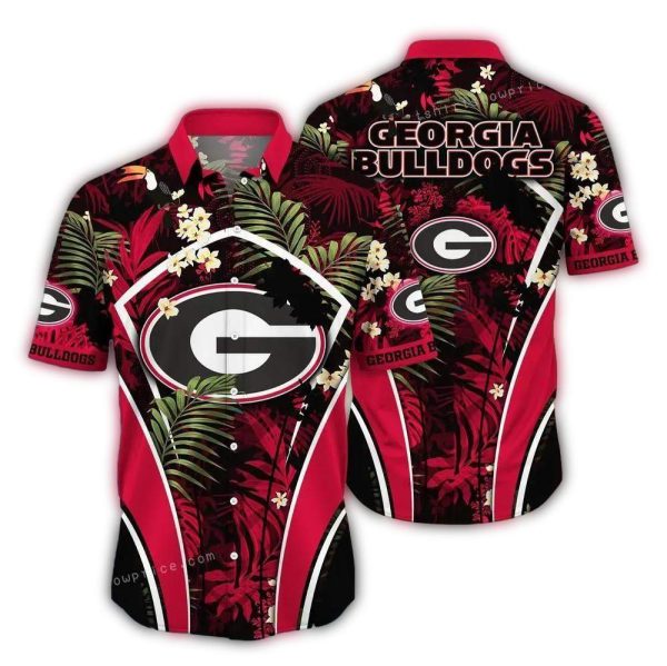 Georgia Bulldogs Floral Leafs Pattern Uniform Hawaiian Shirt 1