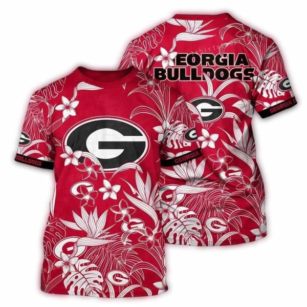 Georgia Bulldogs Floral Leafs Vintage AOP T Shirt 1