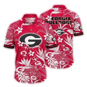 Georgia Bulldogs Floral Leafs Vintage Hawaiian Shirt