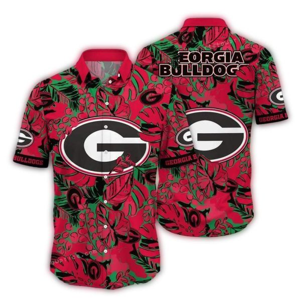Georgia-Bulldogs-Floral-Leafs-Vintage-Pattern-Hawaiian-Shirt-1 Georgia Bulldogs Floral Leafs Vintage Pattern Hawaiian Shirt 1