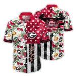 Georgia Bulldogs Floral Leafs And Flag American Hawaiian Shirt