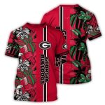 Georgia Bulldogs Floral Leafs And Flower Stripe Vintage All-Over Print T-Shirt