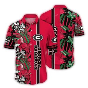 Georgia Bulldogs Floral Leafs And Flower Stripe Vintage Hawaiian Shirt