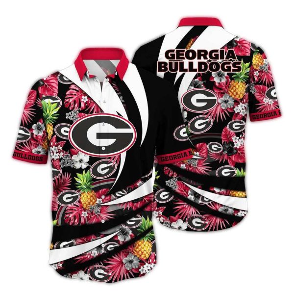 Georgia Bulldogs Floral Leafs and Pineapple Tropical Hawaiian Shirt 1