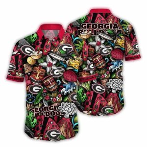 Georgia Bulldogs Floral Tiki Turtle Pattern Hawaiian Shirt