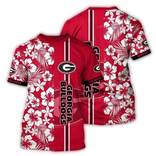 Georgia Bulldogs Flower And Stripe Vintage AOP T Shirt 1