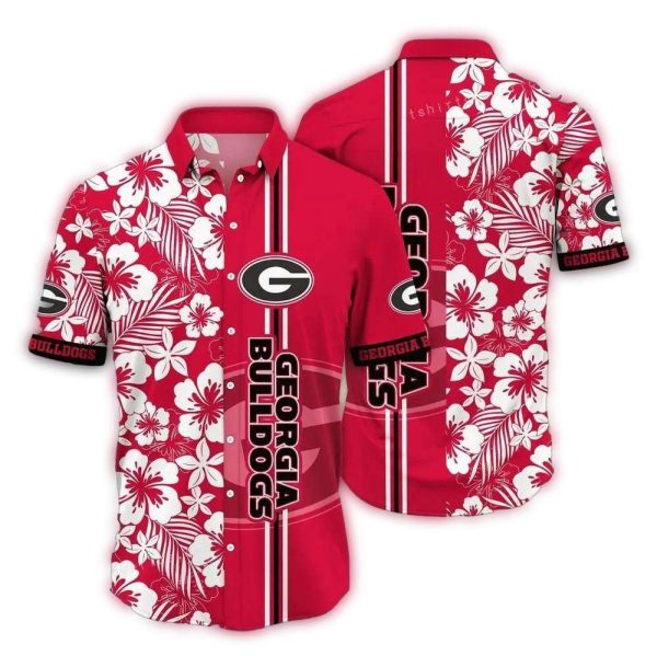Georgia Bulldogs Flower And Stripe Vintage Hawaiian Shirt 1