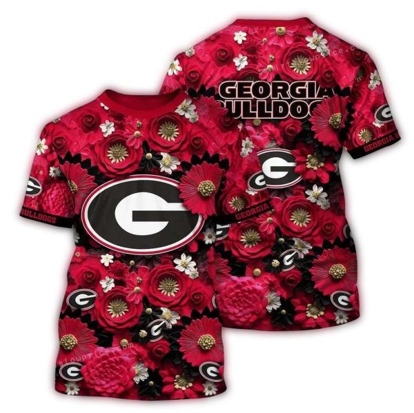 Georgia-Bulldogs-Flower-Blossom-Pattern-AOP-T-Shirt-1 Georgia Bulldogs Flower Blossom Pattern AOP T Shirt 1