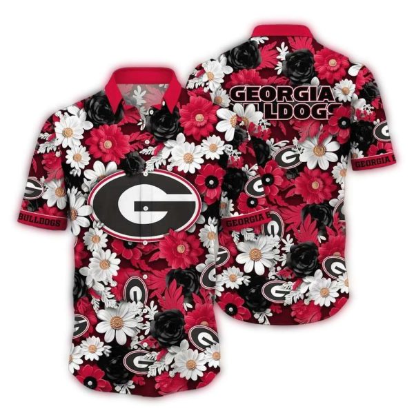 Georgia-Bulldogs-Flower-Blossom-Pattern-Hawaiian-Shirt-1 Georgia Bulldogs Flower Blossom Pattern Hawaiian Shirt 1