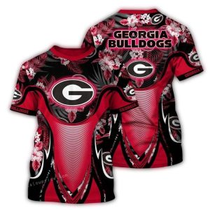 Georgia Bulldogs Flower Leafs Pattern Uniform All-Over Print T-Shirt