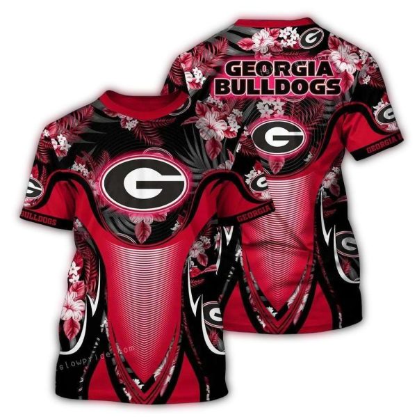 Georgia-Bulldogs-Flower-Leafs-Pattern-Uniform-AOP-T-Shirt-1 Georgia Bulldogs Flower Leafs Pattern Uniform AOP T Shirt 1