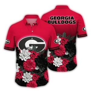 Georgia Bulldogs Flower Red And White Hawaiian Shirt