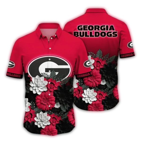 Georgia-Bulldogs-Flower-Red-and-White-Hawaiian-Shirt-1 Georgia Bulldogs Flower Red and White Hawaiian Shirt 1