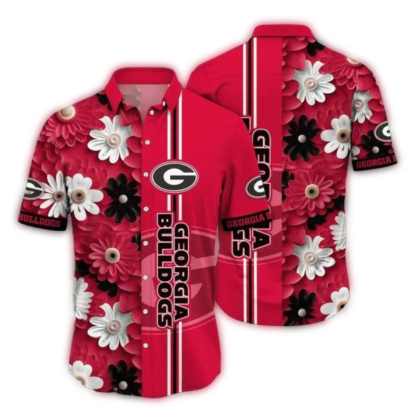 Georgia-Bulldogs-Flower-Stripe-Hawaiian-Shirt-1 Georgia Bulldogs Flower Stripe Hawaiian Shirt 1