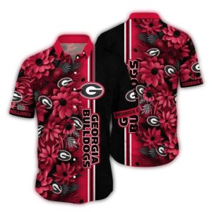Georgia Bulldogs Flower Stripe Pattern Hawaiian Shirt