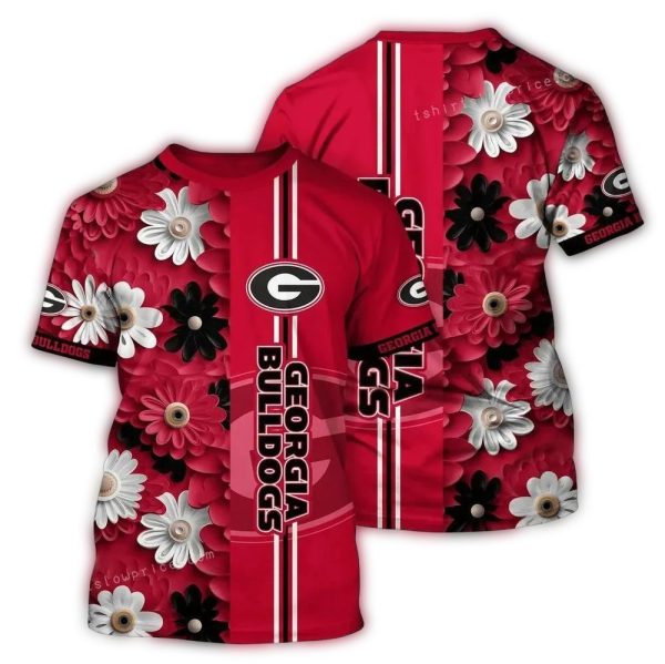 Georgia-Bulldogs-Flower-Stripe-Red-AOP-T-Shirt-1 Georgia Bulldogs Flower Stripe Red AOP T Shirt 1