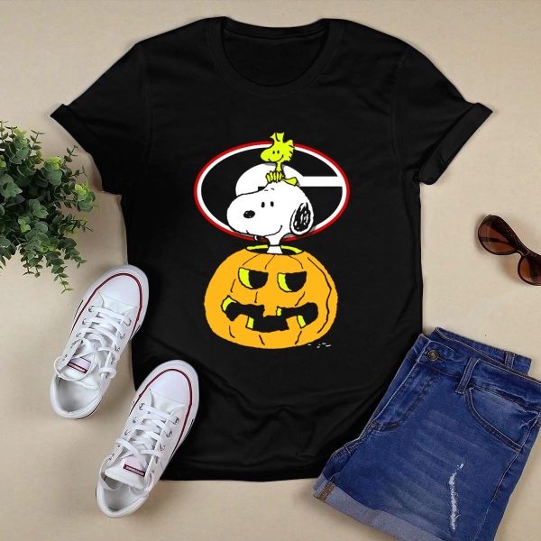 Georgia Bulldogs Football Halloween Snoopy and Woodstock T Shirt 1