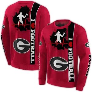 Georgia Bulldogs Football Heartbeat All-Over Print Sweatshirt