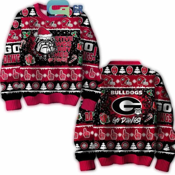 Georgia Bulldogs Go Dawgs Festive Dawgs Merry Times Christmas Ugly Sweater 1