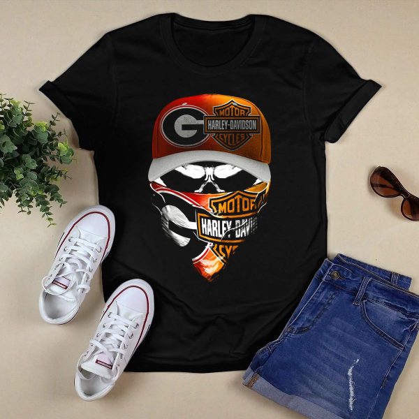 Georgia Bulldogs HD Motorcycles Skull Mask T Shirt 1