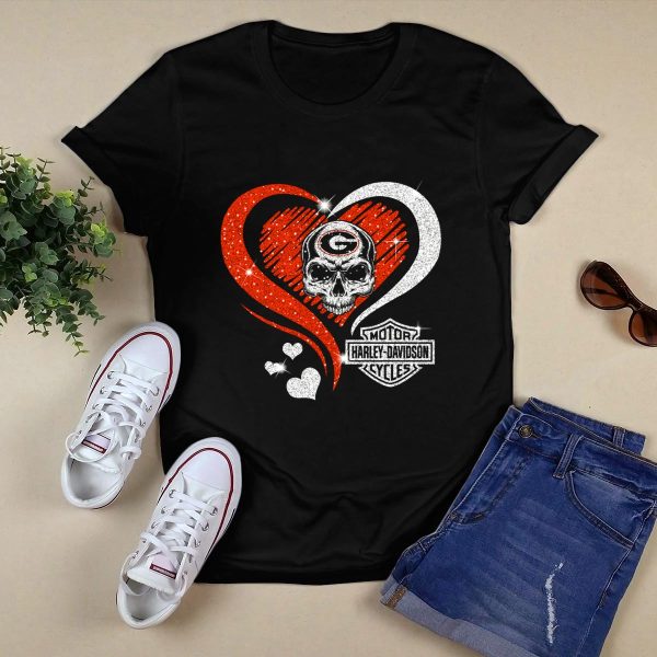 Georgia Bulldogs HD Skull Heart T Shirt 1