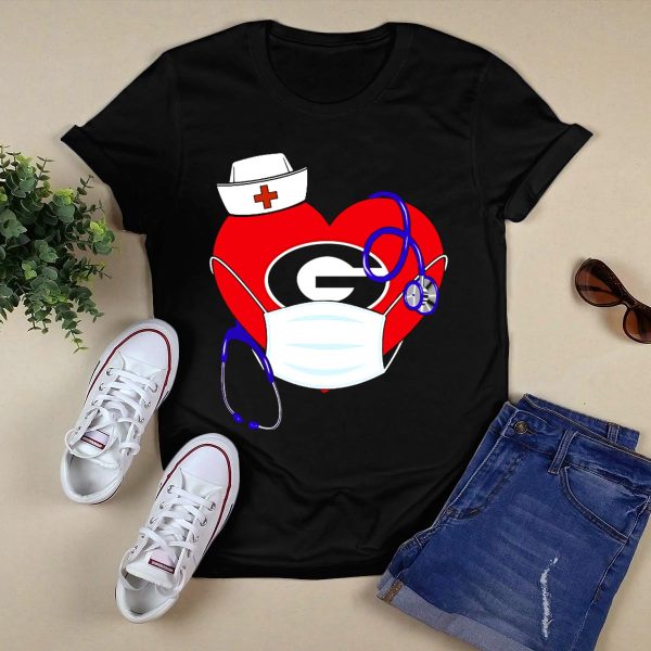 Georgia Bulldogs Heart Nurse Stethoscope Mask T Shirt 1