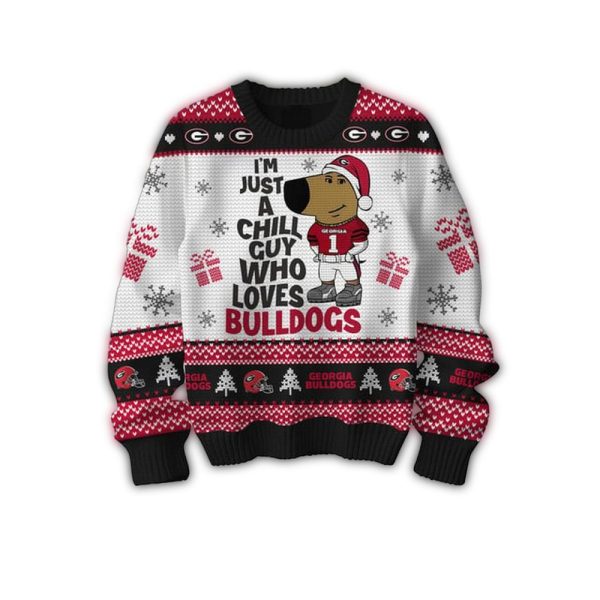 Georgia Bulldogs Im Just A Chill Guy Who Loves Bulldogs Christmas Ugly Sweater 1