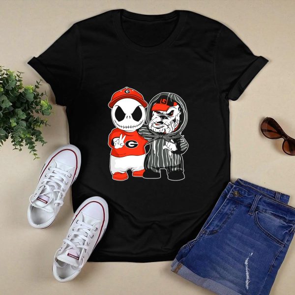 Georgia Bulldogs Jack Skellington and Uga Bulldog Fan T Shirt 1