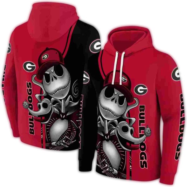 Georgia-Bulldogs-Jack-Skellington-and-Zero-AOP-Hoodie-1 Georgia Bulldogs Jack Skellington and Zero AOP Hoodie 1